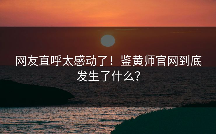 网友直呼太感动了！鉴黄师官网到底发生了什么？