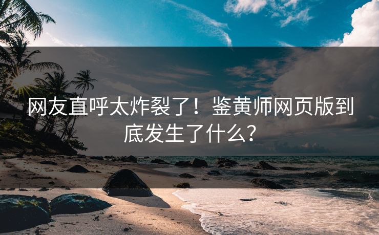 网友直呼太炸裂了！鉴黄师网页版到底发生了什么？