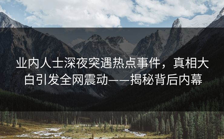 业内人士深夜突遇热点事件，真相大白引发全网震动——揭秘背后内幕